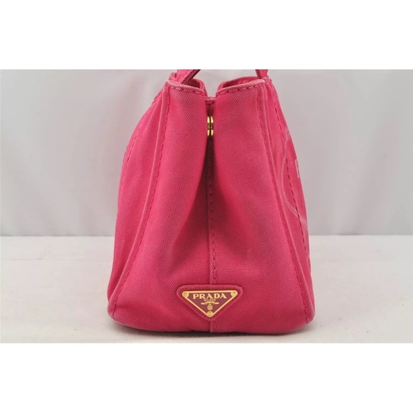 Authentic PRADA Canapa Canvas 2Way Hand Tote Bag Purse Pink with strap Beautiful - Picture 6 of 17